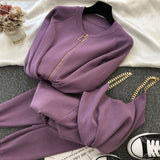 2020 autumn Knitted sweater suit casual new product temperament chain vest knitted jacket + elastic pants three-piece sets TZ423