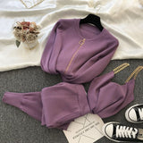 2020 autumn Knitted sweater suit casual new product temperament chain vest knitted jacket + elastic pants three-piece sets TZ423
