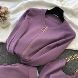 2020 autumn Knitted sweater suit casual new product temperament chain vest knitted jacket + elastic pants three-piece sets TZ423