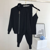 2020 autumn Knitted sweater suit casual new product temperament chain vest knitted jacket + elastic pants three-piece sets TZ423