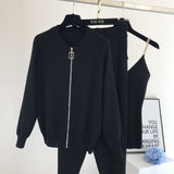 2020 autumn Knitted sweater suit casual new product temperament chain vest knitted jacket + elastic pants three-piece sets TZ423