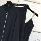 2020 autumn Knitted sweater suit casual new product temperament chain vest knitted jacket + elastic pants three-piece sets TZ423