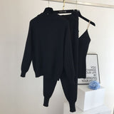 2020 autumn Knitted sweater suit casual new product temperament chain vest knitted jacket + elastic pants three-piece sets TZ423