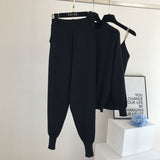 2020 autumn Knitted sweater suit casual new product temperament chain vest knitted jacket + elastic pants three-piece sets TZ423