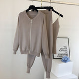 2020 autumn Knitted sweater suit casual new product temperament chain vest knitted jacket + elastic pants three-piece sets TZ423