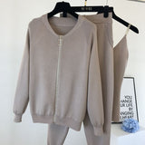 2020 autumn Knitted sweater suit casual new product temperament chain vest knitted jacket + elastic pants three-piece sets TZ423