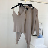 2020 autumn Knitted sweater suit casual new product temperament chain vest knitted jacket + elastic pants three-piece sets TZ423