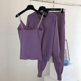 2020 autumn Knitted sweater suit casual new product temperament chain vest knitted jacket + elastic pants three-piece sets TZ423