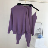 2020 autumn Knitted sweater suit casual new product temperament chain vest knitted jacket + elastic pants three-piece sets TZ423