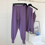 2020 autumn Knitted sweater suit casual new product temperament chain vest knitted jacket + elastic pants three-piece sets TZ423