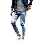 New Skinny Jeans men Streetwear Destroyed Ripped Jeans Homme Hip Hop Broken modis male Pencil Biker Embroidery Patch Pants
