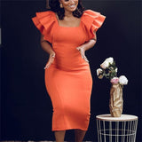 Women Bodycon Dress Sexy Ruffle Flare Sleeves Nightclub Slim Party Celebrate Fashion African Female Evening Package Hip Vestidos - ENSEIGNE DENIS