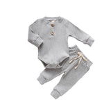 Baby Outfits Two Piece Solid Sets Infant Toddler Newborn Girls Boys Autumn Winter Baby Girl Boy Long Sleeve Romper Pants 0-24M