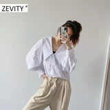 ZEVITY women sweet peter pan collar lace stitching casual poplin blouse shirts women puff sleeve white chemise chic tops LS7201