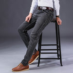 2020 New Classic Style Men's Grey Jeans Business Fashion Soft Stretch Denim Trousers Male Brand Fit Pants Black Blue