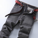 2020 New Classic Style Men's Grey Jeans Business Fashion Soft Stretch Denim Trousers Male Brand Fit Pants Black Blue