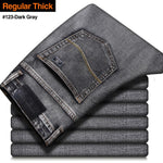 2020 New Classic Style Men's Grey Jeans Business Fashion Soft Stretch Denim Trousers Male Brand Fit Pants Black Blue