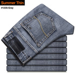 2020 New Classic Style Men's Grey Jeans Business Fashion Soft Stretch Denim Trousers Male Brand Fit Pants Black Blue