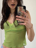 2020 E-Girl Style Spaghetti Strap V Neck with Lace Cropped Tops Y2K Summer Fashion Ribbed Solid Backless Blue Cami Streetwear - ENSEIGNE DENIS
