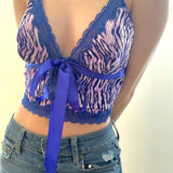 2020 E-Girl Style Spaghetti Strap V Neck with Lace Cropped Tops Y2K Summer Fashion Ribbed Solid Backless Blue Cami Streetwear - ENSEIGNE DENIS