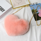 Crossbody Bags for Women Rex Rabbit Fur Love Bag Peach Heart Bag Chain Bag Fashion Shoulder Cross-chain Female Bag