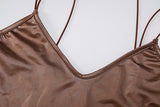 Dulzura Pu Faux Leather Women Slit Midi Dress Strap V Neck Backless Bodycon Sexy Streetwear Party Elegant Autumn Winter Club