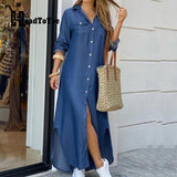 Chain Print Buttoned Slit Shirt Dress - ENSEIGNE DENIS
