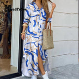 Chain Print Buttoned Slit Shirt Dress - ENSEIGNE DENIS