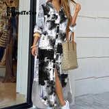 Chain Print Buttoned Slit Shirt Dress - ENSEIGNE DENIS