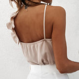 Muyogrt Women Summer Blouse Shirts Sexy V Neck Ruffle Blouses Backless Spaghetti Strap Office Ladies Sleeveless Casual Tops