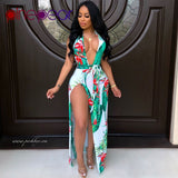 PinePear Floral Leaf Print Backless Beach Dress Cover Up Swimwear 2020 Women Deep V Neck Bathing Suit Beachwear Drop Shipping - ENSEIGNE DENIS
