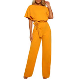 GOOHOJIO Rompers Women Jumpsuit Short Sleeve Playsuit Clubwear Straight Leg Jumpsuit Women's With Belt Bodysuit Rompers