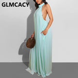 Women Chiffon Halter Backless Jumpsuits Loose Style Long Overalls Elegant Party Club Jumpsuit