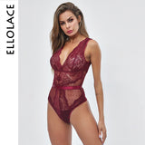 Ellolace Summer Lace Bodysuit Women Floral Embroidery Deep V Neck Sexy Bodysuit Dot Patchwork Jumpsuit Overalls 2019 Femlae Body