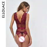Ellolace Summer Lace Bodysuit Women Floral Embroidery Deep V Neck Sexy Bodysuit Dot Patchwork Jumpsuit Overalls 2019 Femlae Body