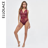 Ellolace Summer Lace Bodysuit Women Floral Embroidery Deep V Neck Sexy Bodysuit Dot Patchwork Jumpsuit Overalls 2019 Femlae Body