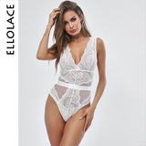 Ellolace Summer Lace Bodysuit Women Floral Embroidery Deep V Neck Sexy Bodysuit Dot Patchwork Jumpsuit Overalls 2019 Femlae Body