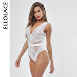 Ellolace Summer Lace Bodysuit Women Floral Embroidery Deep V Neck Sexy Bodysuit Dot Patchwork Jumpsuit Overalls 2019 Femlae Body