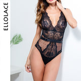 Ellolace Summer Lace Bodysuit Women Floral Embroidery Deep V Neck Sexy Bodysuit Dot Patchwork Jumpsuit Overalls 2019 Femlae Body