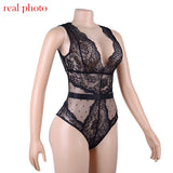 Ellolace Summer Lace Bodysuit Women Floral Embroidery Deep V Neck Sexy Bodysuit Dot Patchwork Jumpsuit Overalls 2019 Femlae Body