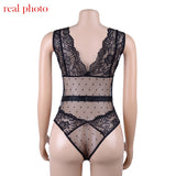 Ellolace Summer Lace Bodysuit Women Floral Embroidery Deep V Neck Sexy Bodysuit Dot Patchwork Jumpsuit Overalls 2019 Femlae Body