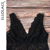 Ellolace Summer Lace Bodysuit Women Floral Embroidery Deep V Neck Sexy Bodysuit Dot Patchwork Jumpsuit Overalls 2019 Femlae Body