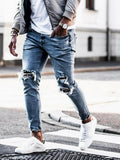 New Skinny Jeans men Streetwear Destroyed Ripped Jeans Homme Hip Hop Broken modis male Pencil Biker Embroidery Patch Pants
