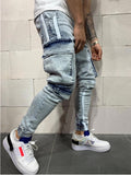 New Skinny Jeans men Streetwear Destroyed Ripped Jeans Homme Hip Hop Broken modis male Pencil Biker Embroidery Patch Pants