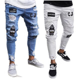 New Skinny Jeans men Streetwear Destroyed Ripped Jeans Homme Hip Hop Broken modis male Pencil Biker Embroidery Patch Pants