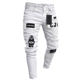 New Skinny Jeans men Streetwear Destroyed Ripped Jeans Homme Hip Hop Broken modis male Pencil Biker Embroidery Patch Pants