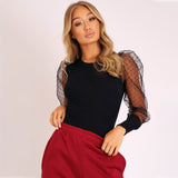 2020 New Lace Puff Sleeve Women's Bodysuit Autumn Polka Dot Elegant Vintage Bodycon Jumpsuit Tops Skinny Mesh Rompers Ladies