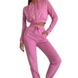 Casual Two Piece Set Hoodie Solid Color Short Tops And Long Pants Loose 2 Piece Set Women Fashion Sexy Sport Female Tracksuits - ENSEIGNE DENIS