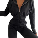 Casual Two Piece Set Hoodie Solid Color Short Tops And Long Pants Loose 2 Piece Set Women Fashion Sexy Sport Female Tracksuits - ENSEIGNE DENIS
