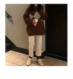 Korean College Style Autumn Winter Geometric Pattern Argyle Pullovers Loose Oversized O-Neck Knitted Sweaters Woman Jumper Mujer